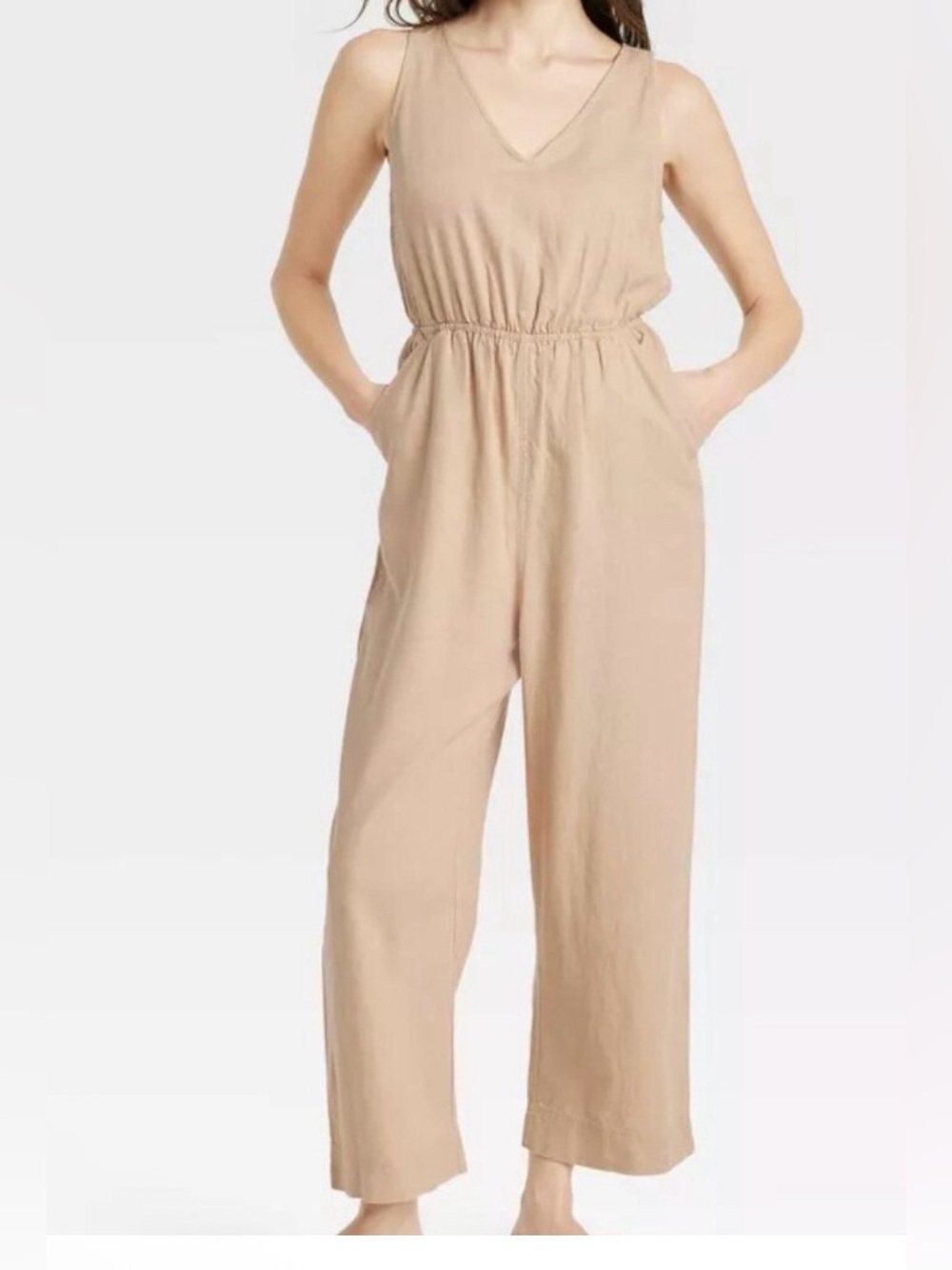 Universal Thread Jumpsuit XL Beige Linen Blend Low Back Cutout One Piece Casual